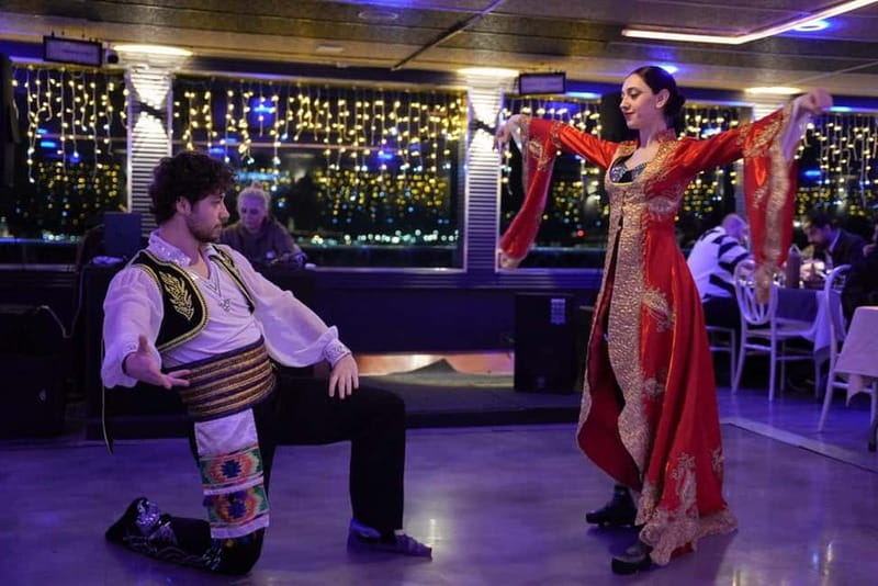 Bosphorus Dinner Cruise w/ Unlimited Drinks & Entertainment - Ask Leyali boat setup: indoor and outdoor viewing