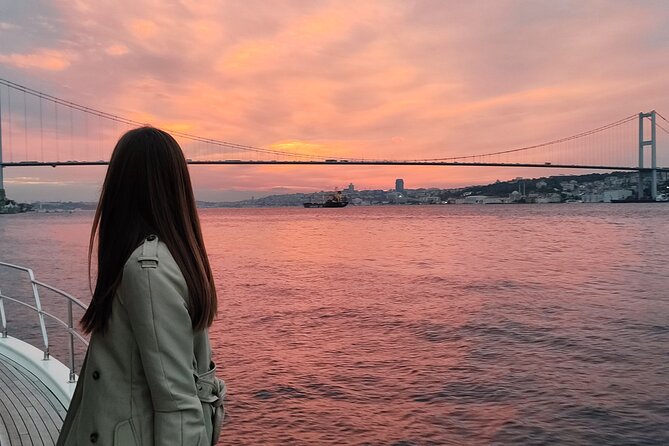 Istanbul Bosphorus Sunset Cruise with Wine on a Luxury Yacht - European shore highlights: Galata to Dolmabahçe, with palaces and fortresses in view