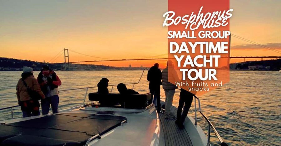 Istanbul: Daytime Bosphorus Yacht Cruise with Fruit & Snacks - The included snack setup: fruit, mini pizza, tea, and coffee