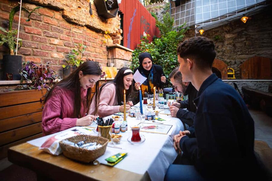 Istanbul: Turkish Calligraphy Workshop & Brass Framed Glass - The cozy cafe setting, unlimited tea and the pace that actually works